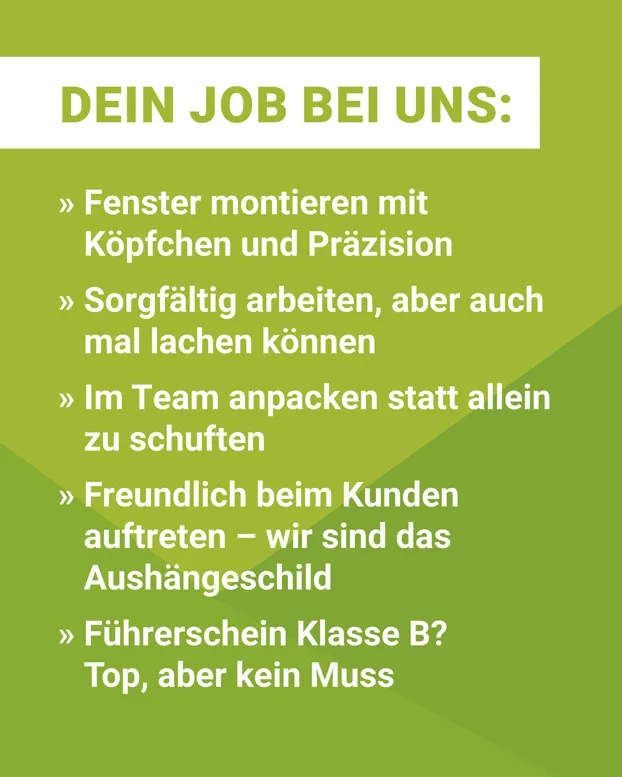 Fenstermonteur bei Kernig & Kantig GmbH – Dein Job bei uns in Bad Zwischenahn
