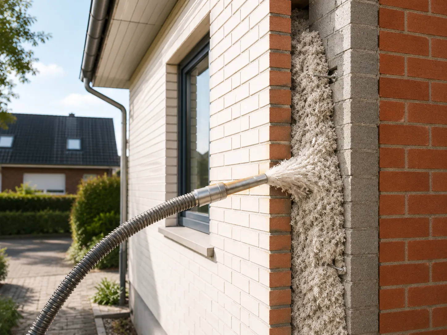 Illustration einer Kerndämmung an einem Wohnhaus